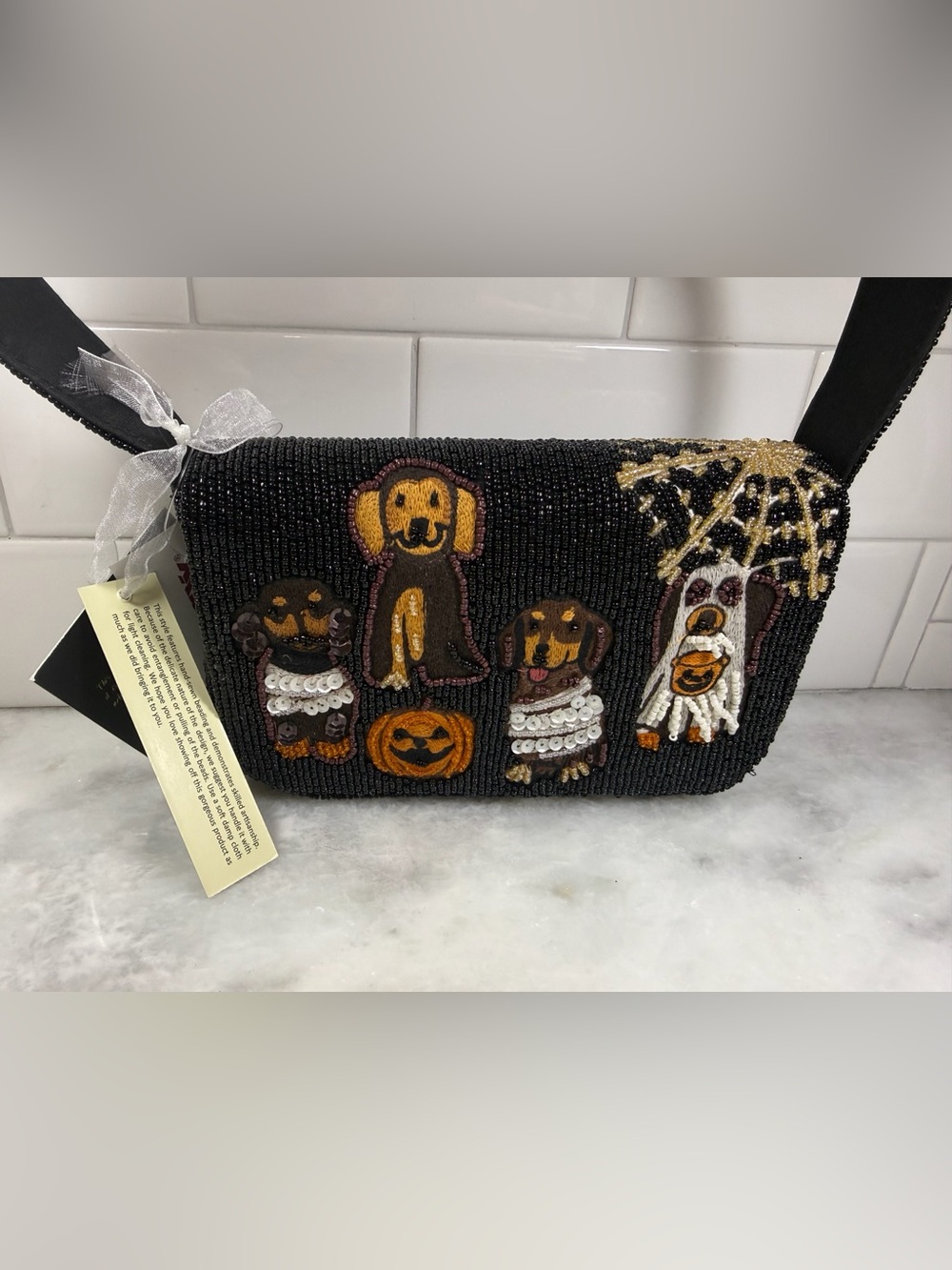 Viral Beaded Dog Halloween Bag, New, Made in India,Black